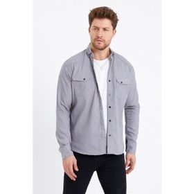 Cool Tarz TTCKTGMLK Erkek Gri Çift Cepli Çıt Çıt Düğmeli Slim Fit Kot Gömlek