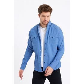 Cool Tarz TTCKTGMLK Erkek Mavi Çift Cepli Çıt Çıt Düğmeli Slim Fit Kot Gömlek