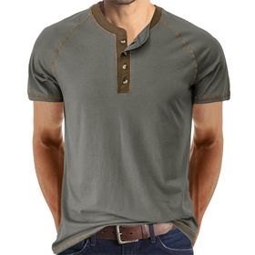 Cooleep Henley Pamuk Kısa Kol Gri Erkek T-shirt
