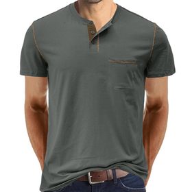 Cooleep Henley Pamuk Kısa Kol Gri Erkek T-shirt