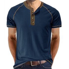 Cooleep Henley Pamuk Kısa Kol Mavi Erkek T-shirt