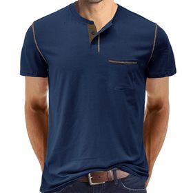 Cooleep Henley Pamuk Kısa Kol Mavi Erkek T-shirt