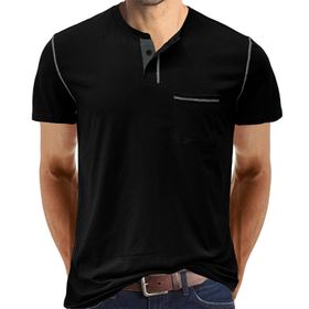 Cooleep Henley Pamuk Kısa Kol Siyah Erkek T-shirt