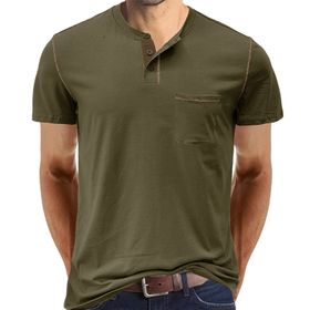 Cooleep Henley Pamuk Kısa Kol Yeşil Erkek T-shirt