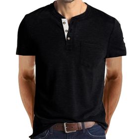 Cooleep Henley Solid Pamuk Kısa Kol Siyah Erkek T-shirt