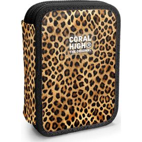 Coral High 11147 Kahverengi Leopar Desenli Çift Katlı Kalem Çanta