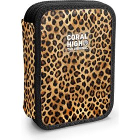 Coral High 11147 Kahverengi Leopar Desenli Çift Katlı Kalem Çanta