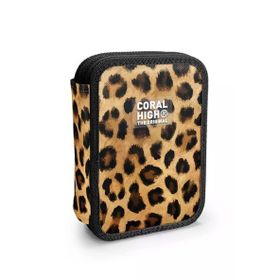 Coral High 11147 Kahverengi Leopar Desenli Çift Katlı Kalem Çanta