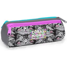 Coral High 11165 Kids Gri Kedi Desenli 3 Bölmeli Kalem Çantası