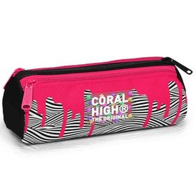Coral High 11178 Kids Pembe Siyah Beyaz Desenli 3 Bölmeli Kalem Çantası
