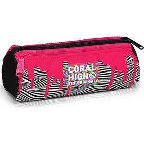 Coral High 11178 Kids Pembe Siyah Beyaz Desenli 3 Bölmeli Kalem Çantası