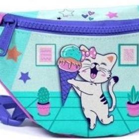 Coral High 11503 Kids Turkuaz Pembe Dondurmalı Kedi Desenli Bel Çantası