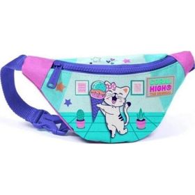Coral High 11503 Kids Turkuaz Pembe Dondurmalı Kedi Desenli Bel Çantası