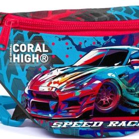 Coral High 11528 Kids Gri Mavi Yarış Arabası Desenli Bel Çantası