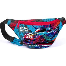 Coral High 11528 Kids Gri Mavi Yarış Arabası Desenli Bel Çantası