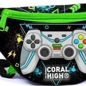Coral High 11530 Kids Siyah Fosforlu Yeşil Gamer Desenli Bel Çantası