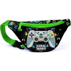 Coral High 11530 Kids Siyah Fosforlu Yeşil Gamer Desenli Bel Çantası