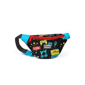 Coral High 11535 Kids Siyah Mavi Gamer Desenli Bel Çantası