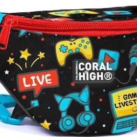 Coral High 11535 Kids Siyah Mavi Gamer Desenli Bel Çantası