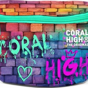 Coral High 11537 Pembe Lacivert Grafiti Yazılı Bel Çantası