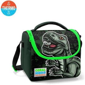 Coral High 11725 Kids Koyu Yeşil Siyah Dinozor Desenli Thermo Beslenme Çantası