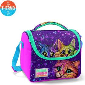 Coral High 11732 Kids Pembe Mor Kedi Desenli Thermo Beslenme Çantası