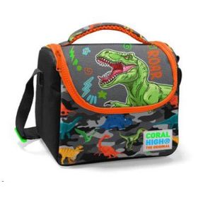 Coral High 11744 Kids Siyah Gri Dinozor Desenli Thermo Beslenme Çantası
