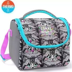 Coral High 11778 Kids Gri Kedi Desenli Thermo Beslenme Çantası