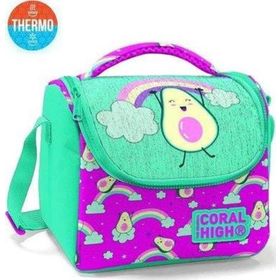 Coral High 11855 Kids Pembe Su Yeşili Avokado Desenli Simli Thermo Beslenme Çantası