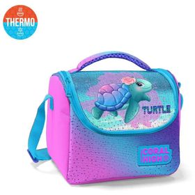 Coral High 11870 Kids Açık Pembe Mavi Kaplumbağa Desenli Thermo Beslenme Çantası