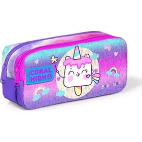 Coral High 12053 KK01 Kids Renkli Batik Unicorn Dondurma Desenli Iki Bölmeli Kalem Çantası
