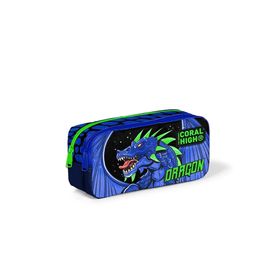 Coral High 12057 KK01 Kids Siyah Saks Ejderha Desenli Iki Bölmeli Kalem Çantası