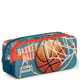 Coral High 12084 Kids Nefti Turuncu Basketbol Desenli İki Bölmeli Kalem Çantası