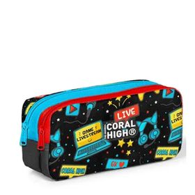 Coral High 12092 Kids Siyah Mavi Gamer Desenli İki Bölmeli Kalem Çantası