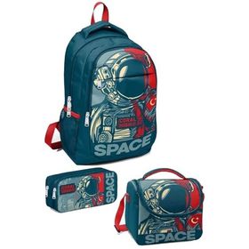 Coral High 123 Kids Çivit Kırmızı Astronot Desenli 3’lü Okul Çanta Seti