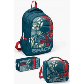 Coral High 123 Kids Çivit Kırmızı Astronot Desenli 3’lü Okul Çanta Seti