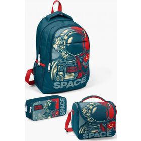 Coral High 123 Kids Çivit Kırmızı Astronot Desenli 3’lü Okul Çanta Seti