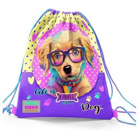 Coral High 12646 Kids Sarı Pembe Sevimli Köpek Desenli İpli Büzgülü Sırt Çantası