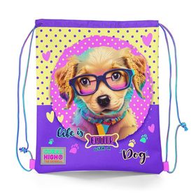Coral High 12646 Kids Sarı Pembe Sevimli Köpek Desenli İpli Büzgülü Sırt Çantası