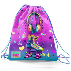 Coral High 12647 Kids Pembe Turkuaz Kulaklık Paten Desenli İpli Büzgülü Sırt Çantası