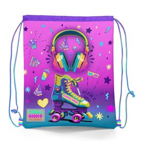 Coral High 12647 Kids Pembe Turkuaz Kulaklık Paten Desenli İpli Büzgülü Sırt Çantası