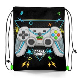 Coral High 12655 Kids Siyah Fosforlu Yeşil Gamer Desenli İpli Büzgülü Sırt Çantası