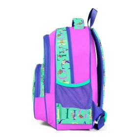Coral High 14410 Kids Su Yeşili Açık Pembe Monogram Desenli Üç Bölmeli Okul Sırt Çantası