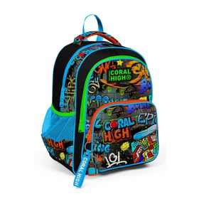 Coral High 14415 Kids Siyah Mavi Grafiti Desenli Üç Bölmeli Okul Sırt Çantası