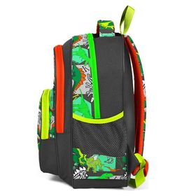 Coral High 14419 Kids Gri Yeşil Renk Dinozor Desenli Üç Bölmeli Okul Sırt Çantası