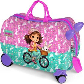 Coral High 16356 Kids Mor Pembe Bisikletli Kız Desenli Otur-Çek Çocuk Valizi