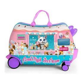 Coral High 16357 Kids Renkli Dondurmacı Kedi Desenli Otur-Çek Çocuk Valizi