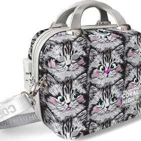 Coral High 16899 Kedi Desenli Omuz Askılı PC Makyaj Çantası