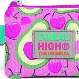 Coral High 21809 Kids Açık Pembe Su Yeşili Avakoda Desenli Bozuk Para Çantası