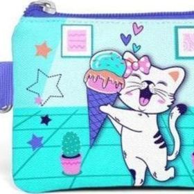 Coral High 21880 Kids Turkuaz Pembe Dondurmalı Kedi Desenli Para Çantası
